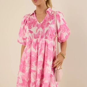Pink Floral Puff Sleeve Dress